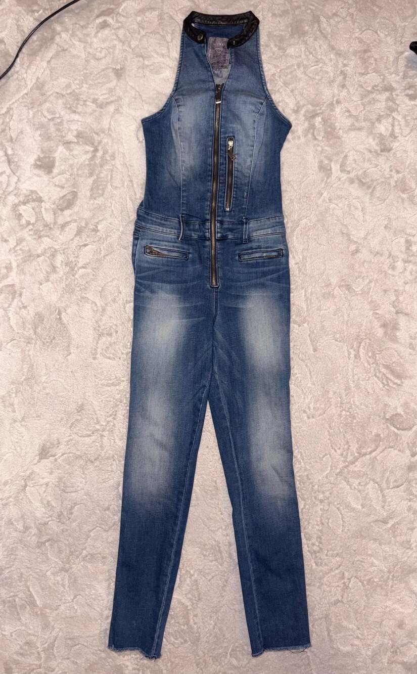 GUESS Los Angeles Women's Halter Neck Denim Zip-Up Jumpsuit